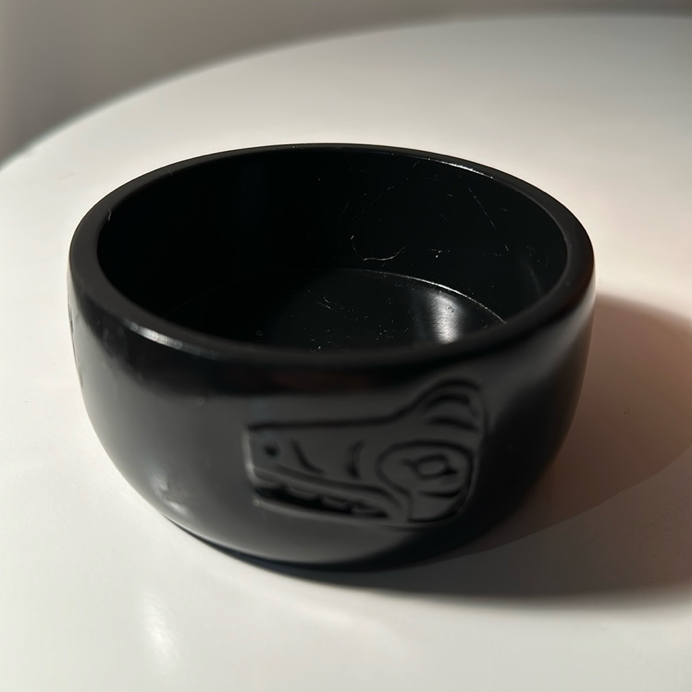 Aboriginal carved wood glossy black trinket dish ashtray decor jewelry dish